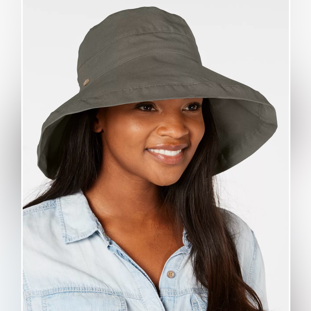 Nwt Scala Cotton Big Brim With Inner Drawstring In Olive